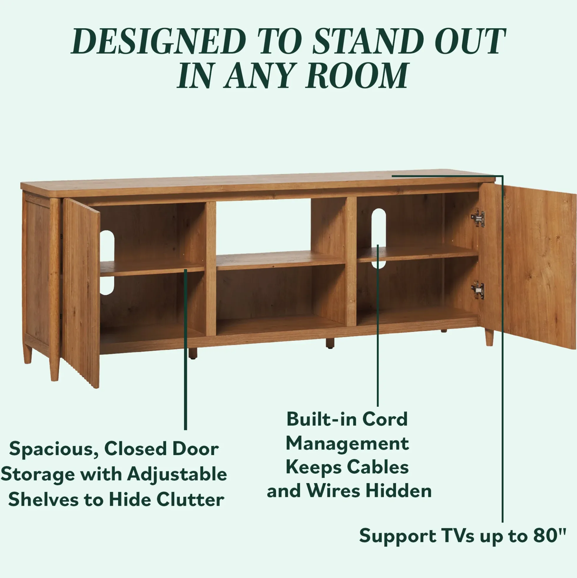 Flynn Scandinavian Reeded TV Stand with Storage