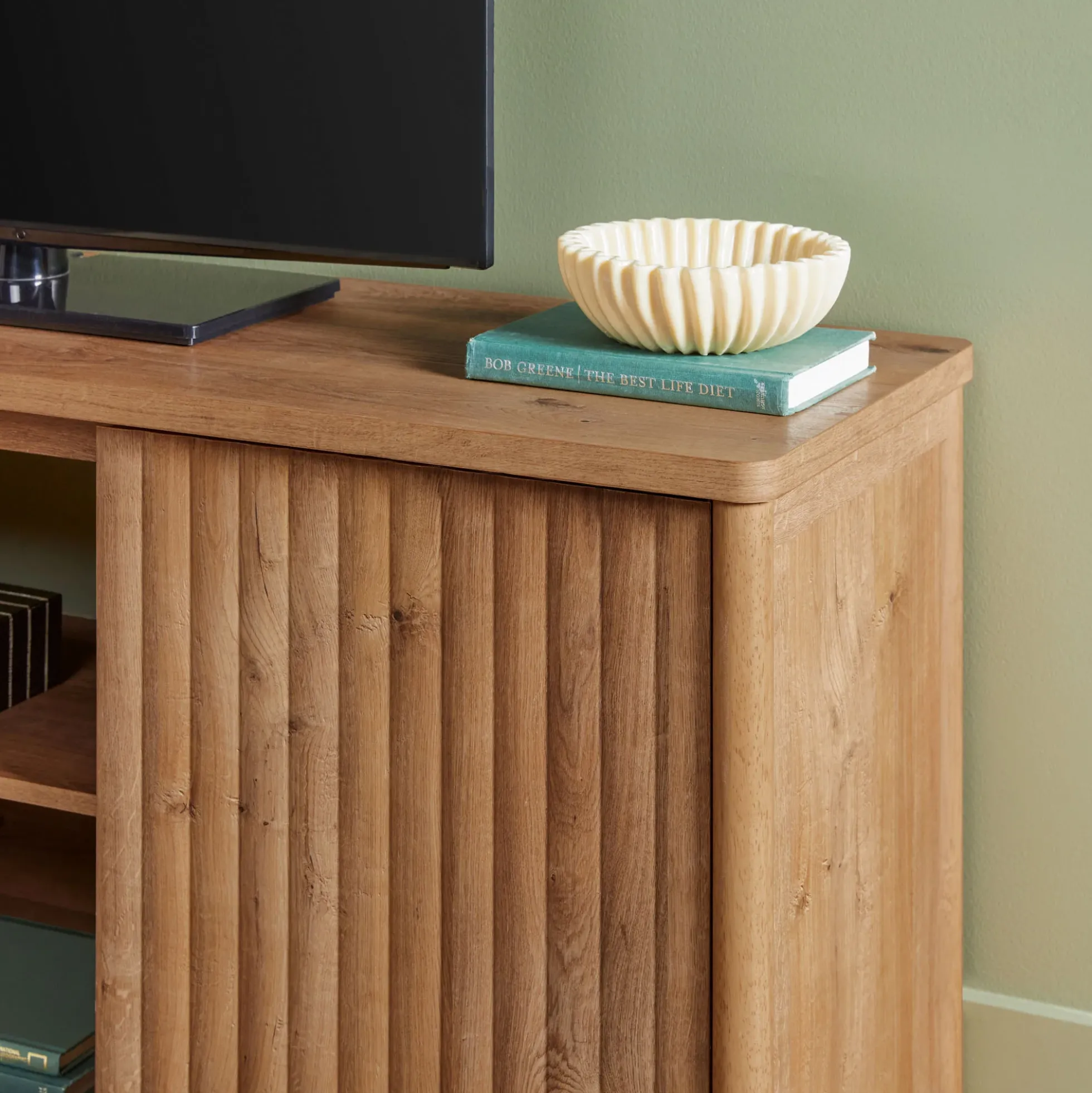 Flynn Scandinavian Reeded TV Stand with Storage