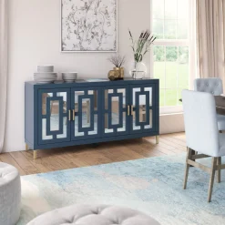 Geometric Mirrored Doors Buffet Sideboard