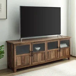 Goodwin 70" TV Stand with Glass and Wood 4 Panel Doors