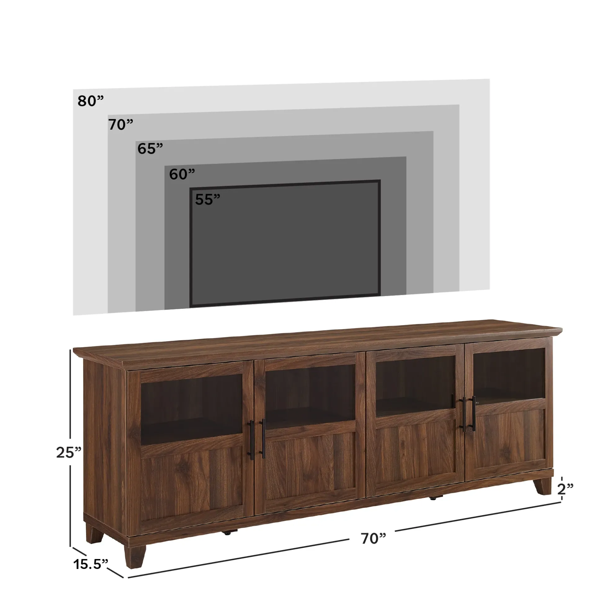 Goodwin 70" TV Stand with Glass and Wood 4 Panel Doors