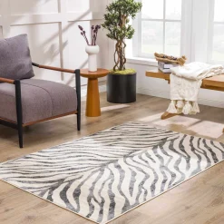 Gray Ecorse Zebra Print Area Rug