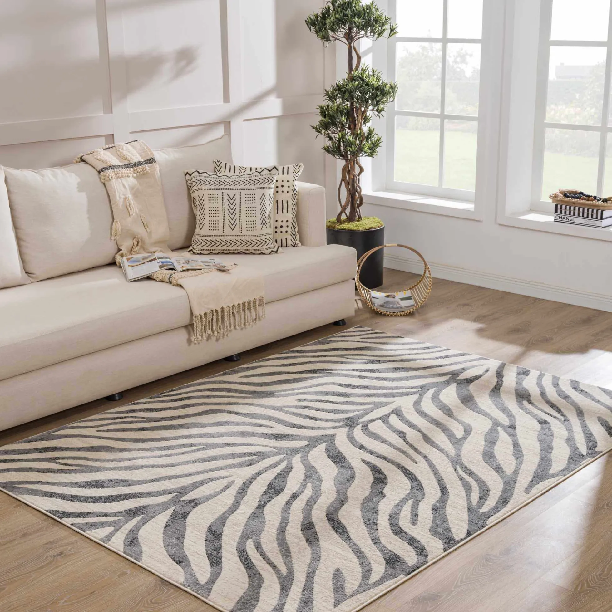 Gray Ecorse Zebra Print Area Rug