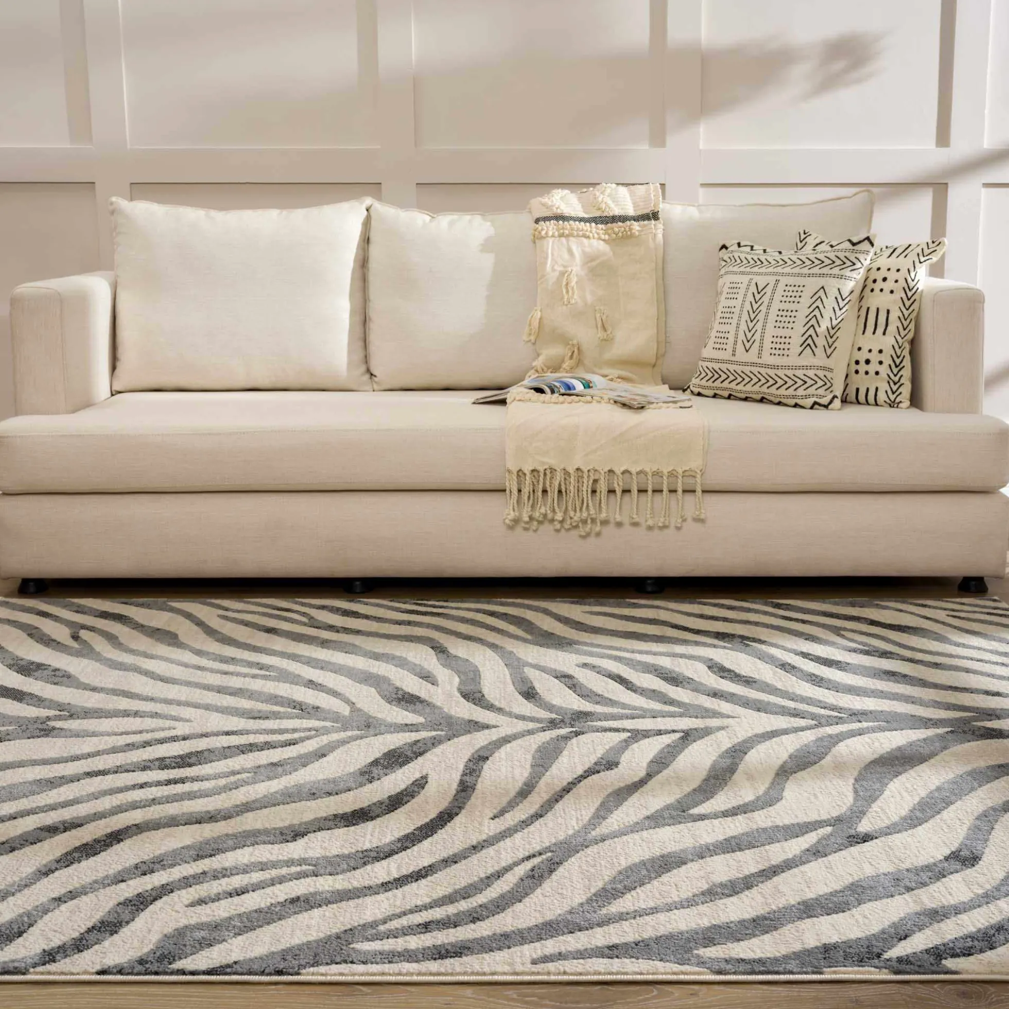 Gray Ecorse Zebra Print Area Rug