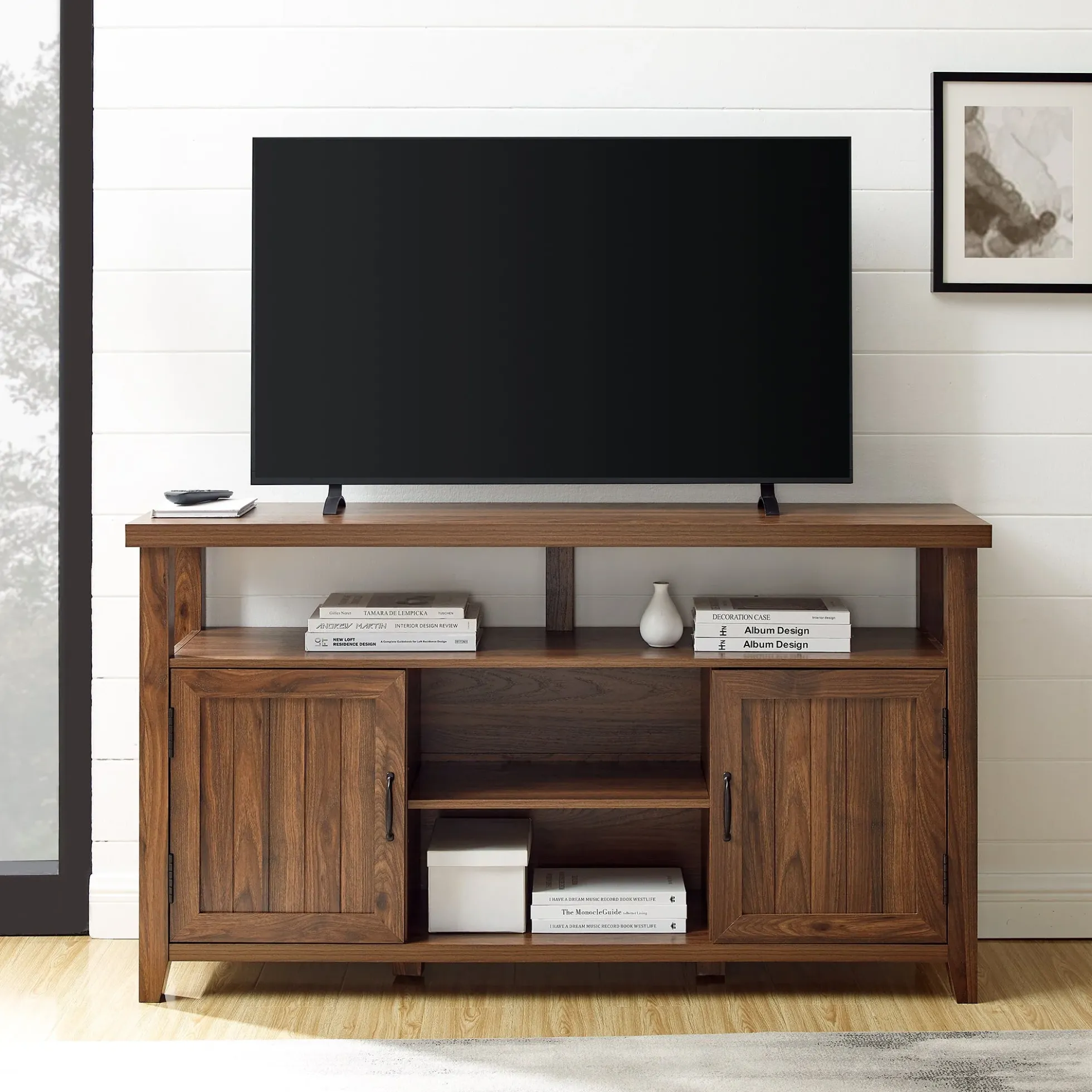 Grooved Door 58" Highboy TV Stand