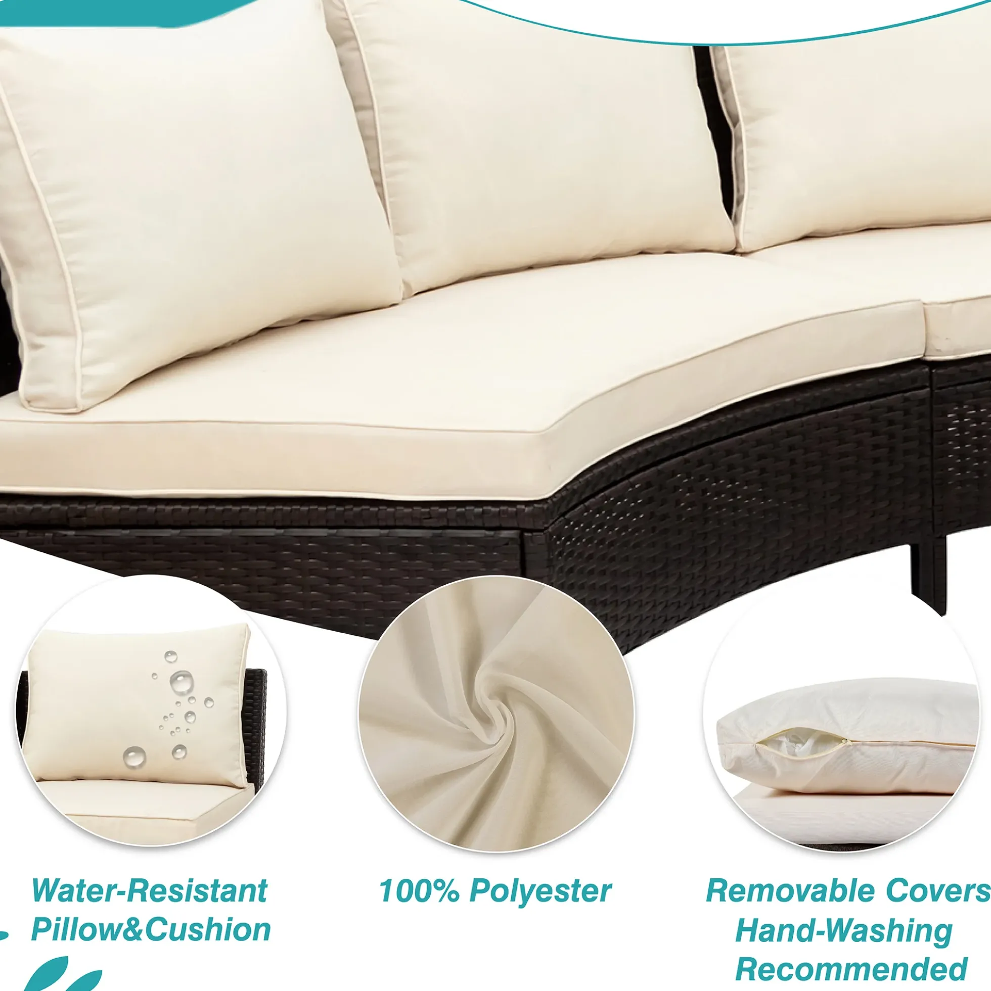 Half-Moon 5 Piece All-Weather Outdoor Patio Wicker Sofa Sectional Set with Table