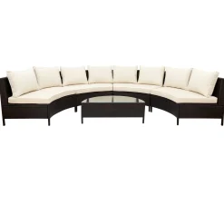 Half-Moon 5 Piece All-Weather Outdoor Patio Wicker Sofa Sectional Set with Table