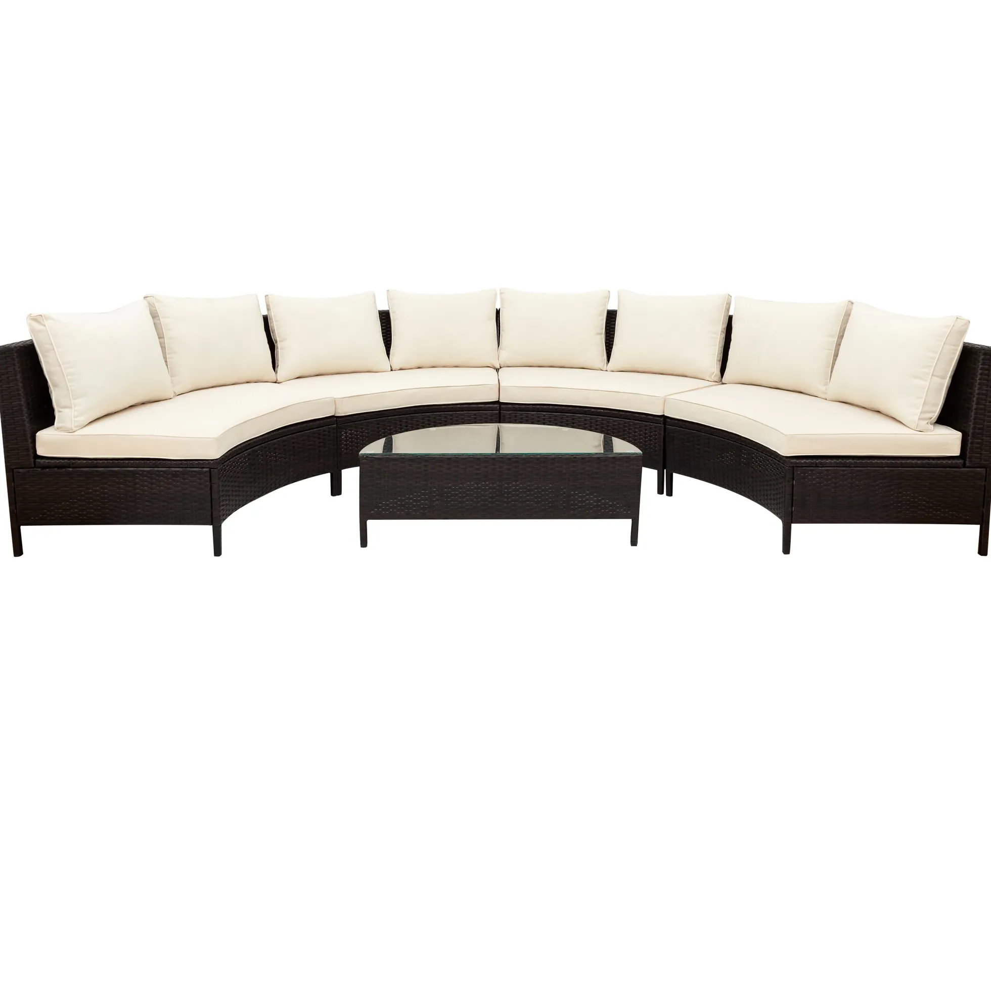 Half-Moon 5 Piece All-Weather Outdoor Patio Wicker Sofa Sectional Set with Table