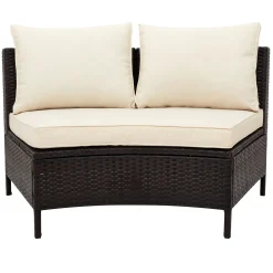 Half-Moon 5 Piece All-Weather Outdoor Patio Wicker Sofa Sectional Set with Table