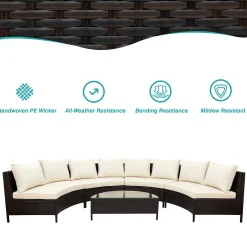 Half-Moon 5 Piece All-Weather Outdoor Patio Wicker Sofa Sectional Set with Table