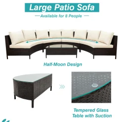 Half-Moon 5 Piece All-Weather Outdoor Patio Wicker Sofa Sectional Set with Table
