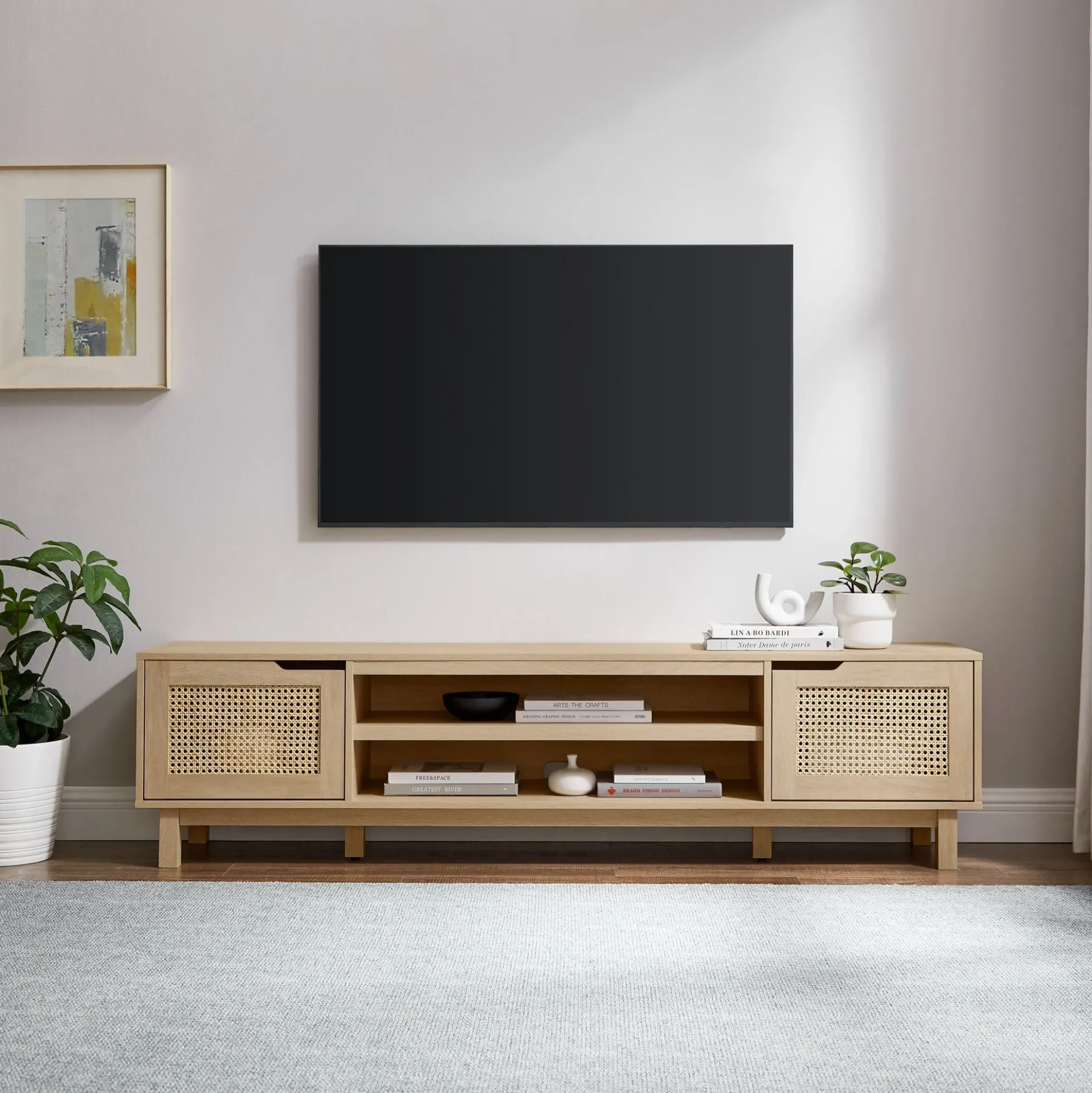 Hamkke Boho 2-Door Faux Rattan TV Stand