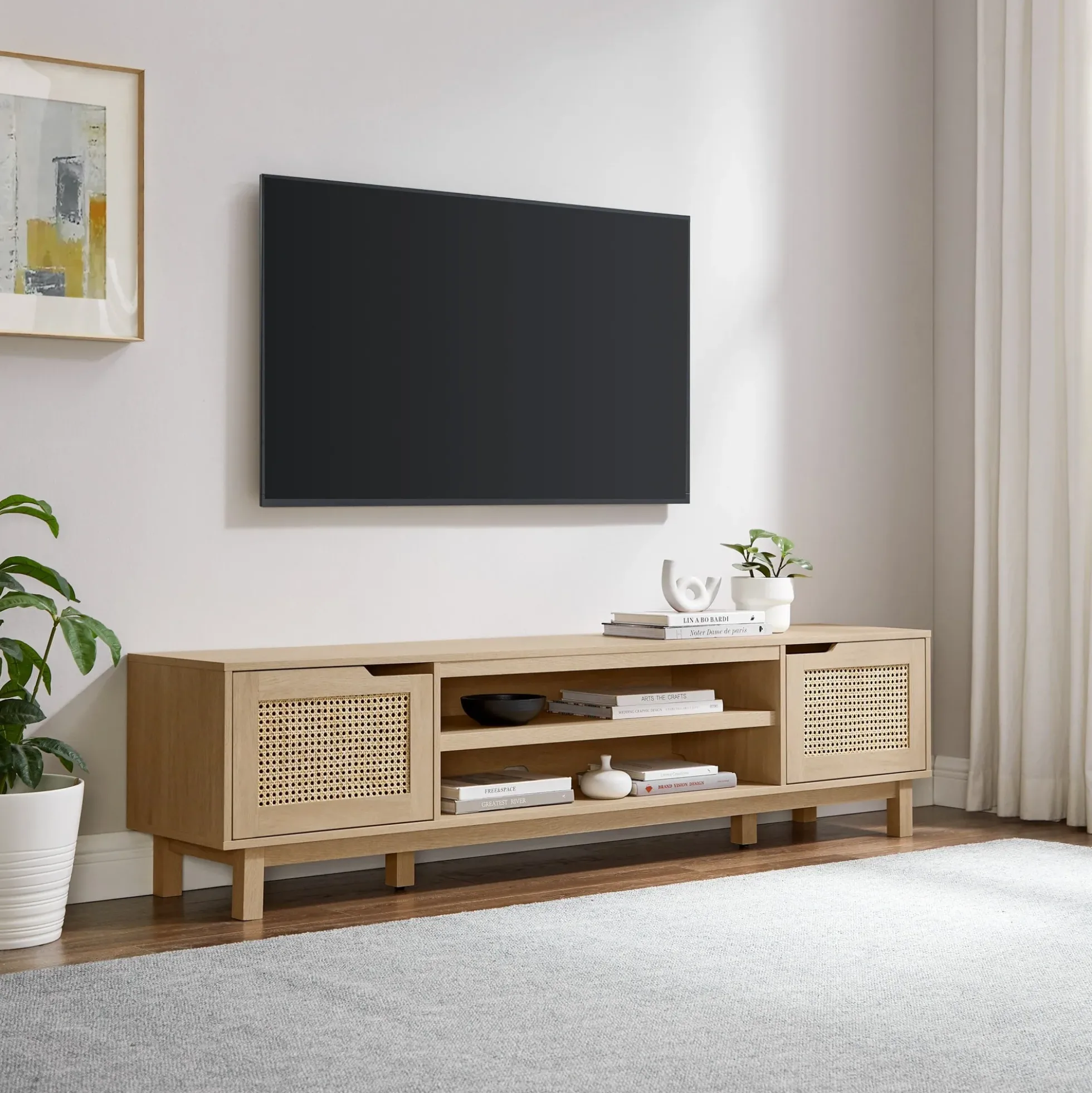 Hamkke Boho 2-Door Faux Rattan TV Stand