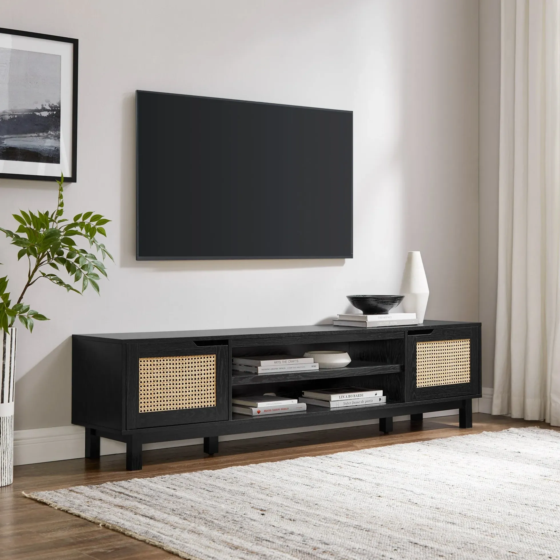 Hamkke Boho 2-Door Faux Rattan TV Stand