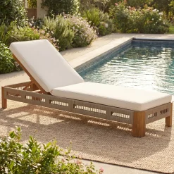 Handwoven Rope Accents Acacia Wood Outdoor Chaise Lounge