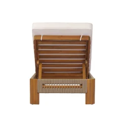 Handwoven Rope Accents Acacia Wood Outdoor Chaise Lounge