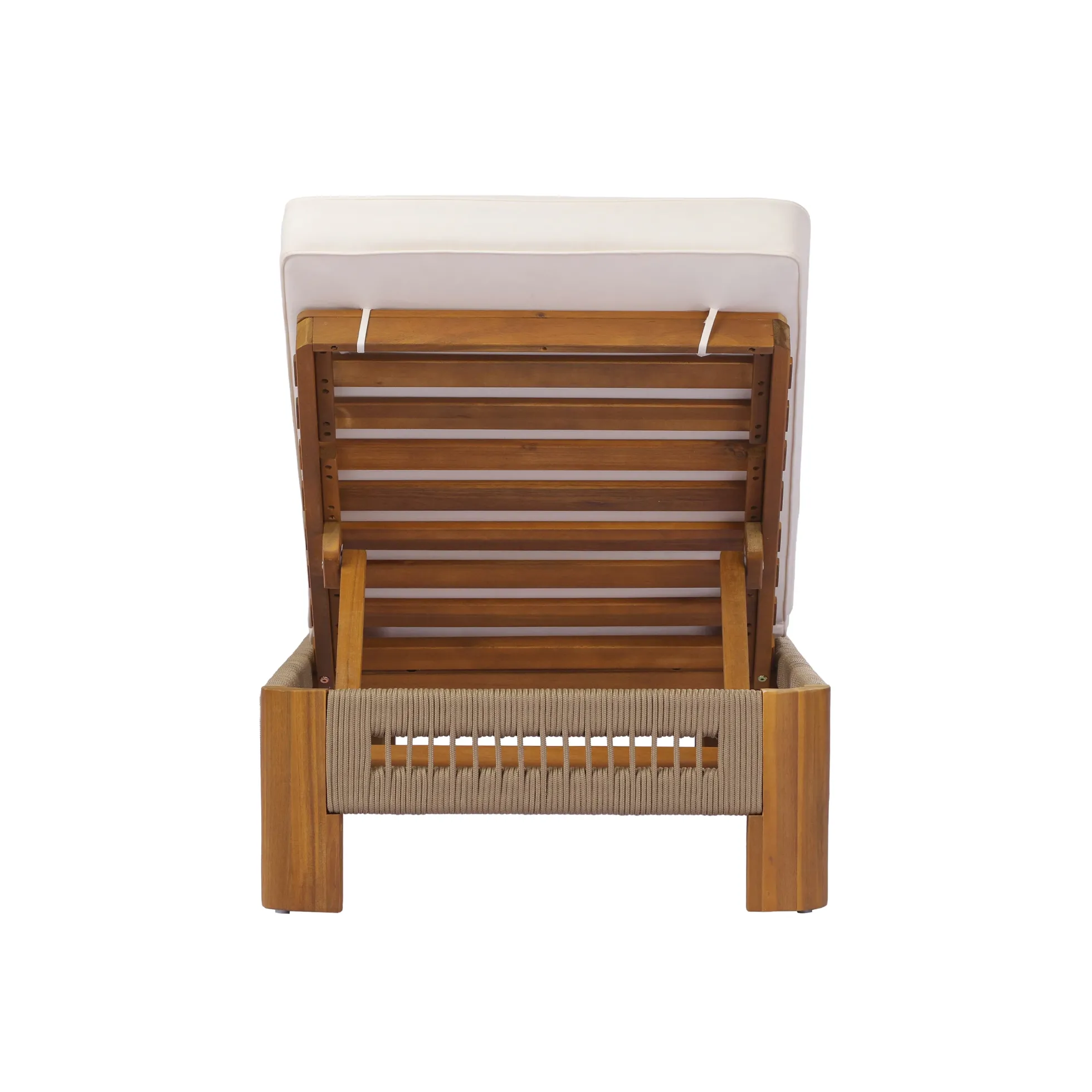 Handwoven Rope Accents Acacia Wood Outdoor Chaise Lounge
