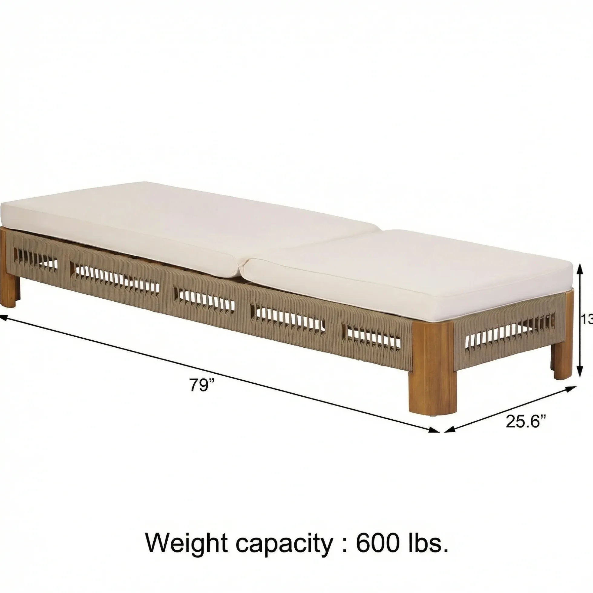 Handwoven Rope Accents Acacia Wood Outdoor Chaise Lounge