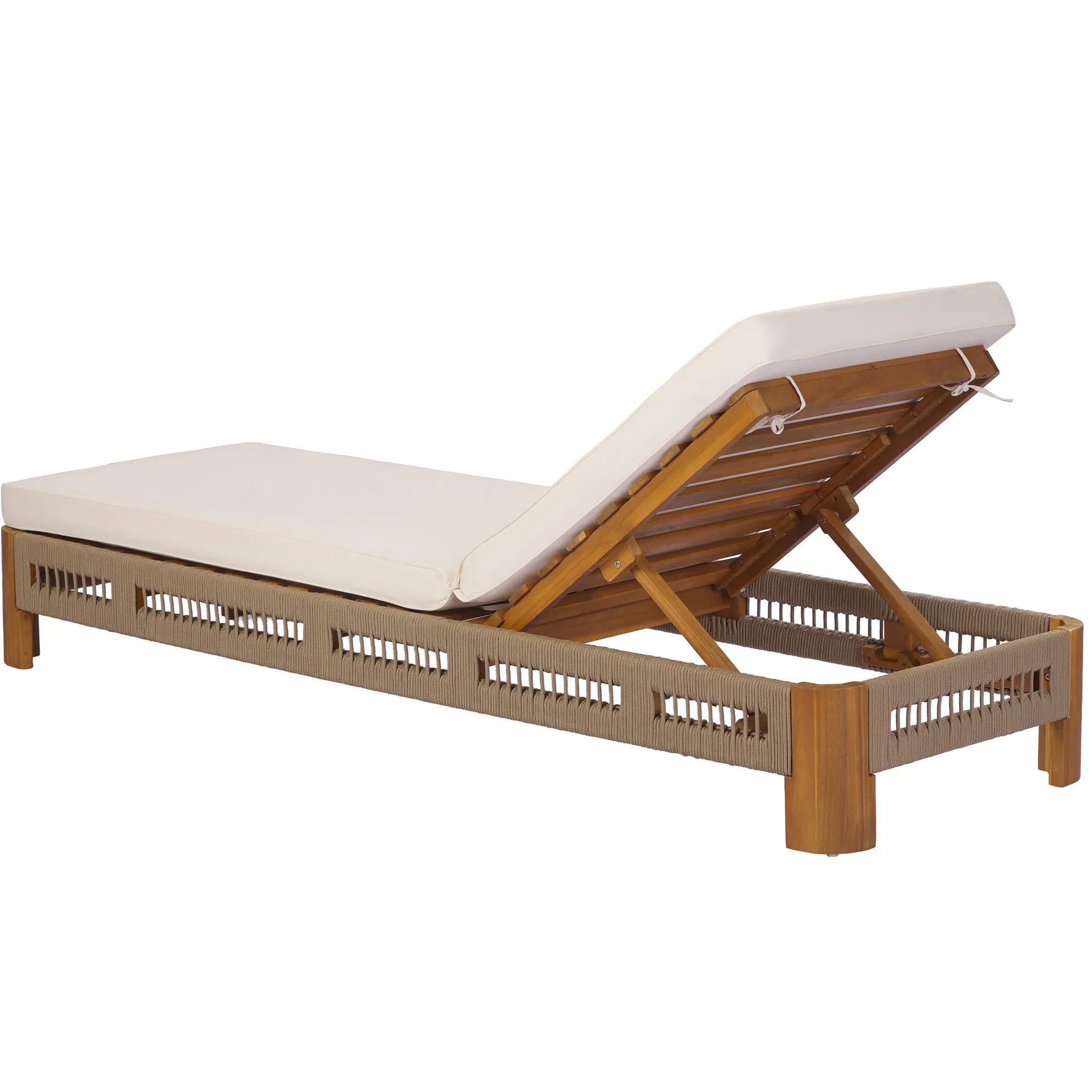 Handwoven Rope Accents Acacia Wood Outdoor Chaise Lounge