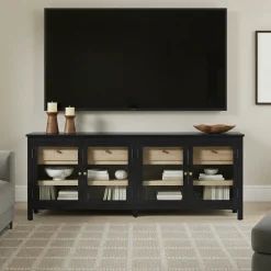 Harlow Modern Easy Assembly Glass Door 70” Sideboard TV Stand