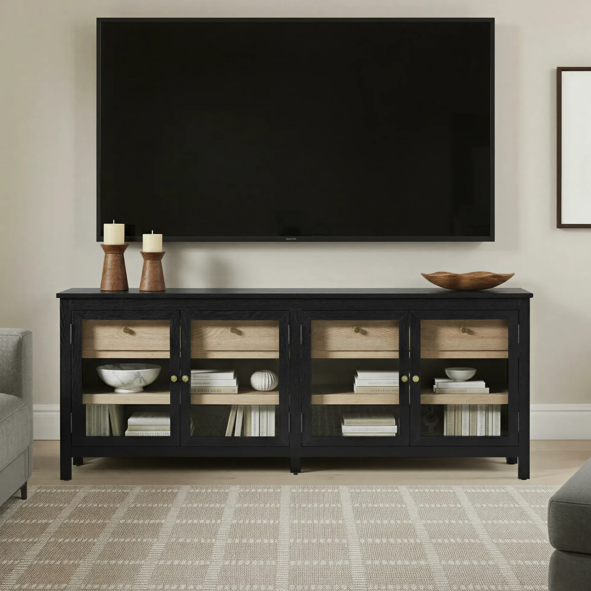 Harlow Modern Easy Assembly Glass Door 70” Sideboard TV Stand