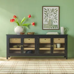 Harlow Modern Easy Assembly Glass Door 70” Sideboard TV Stand