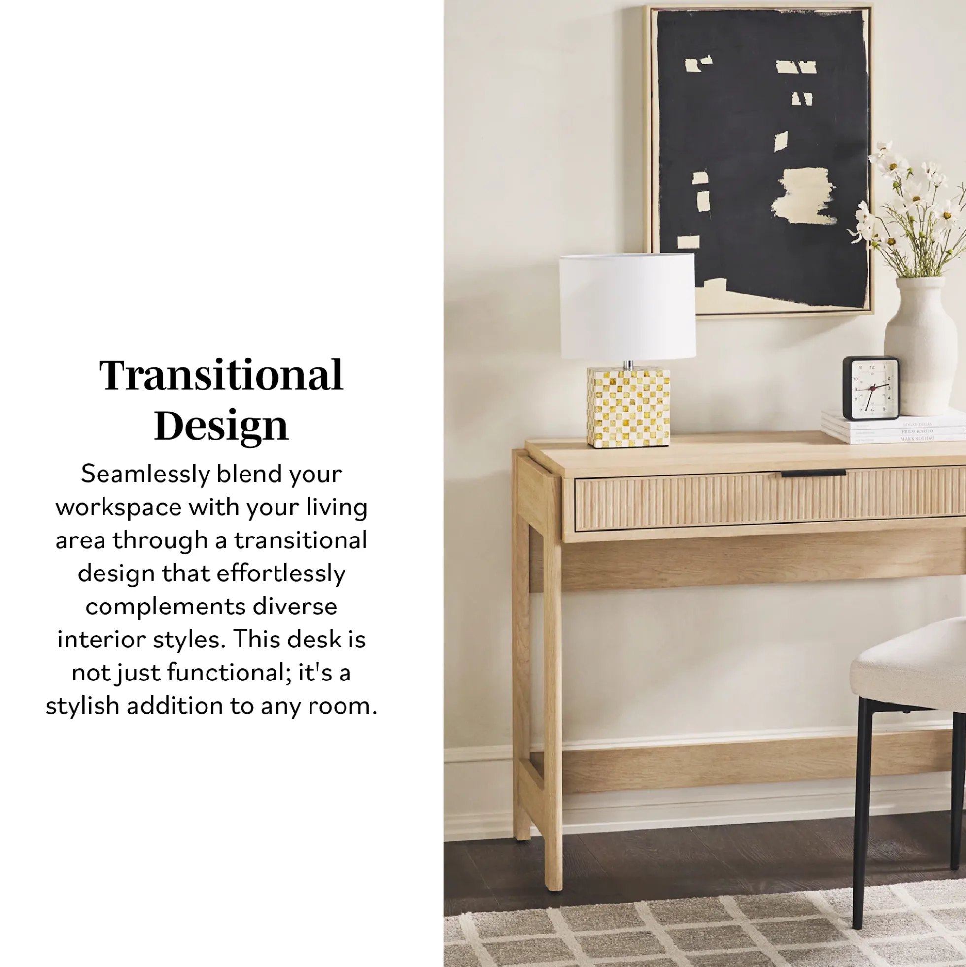 Holmes Modern Scandinavian Reeded Writing Desk