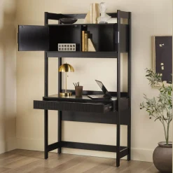 Holmes Modern Scandinavian Reeded Writing Storage Desk with USB