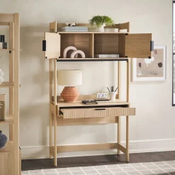 Holmes Modern Scandinavian Reeded Writing Storage Desk with USB
