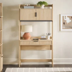 Holmes Modern Scandinavian Reeded Writing Storage Desk with USB