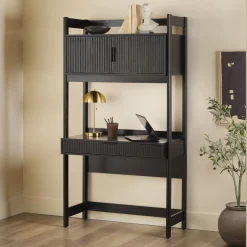 Holmes Modern Scandinavian Reeded Writing Storage Desk with USB