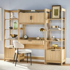 Holmes Modern Scandinavian Reeded Writing Storage Desk with USB