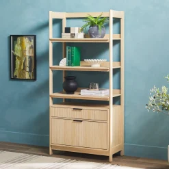 Holmes Modern Scandinavian Reeded Wide Bookshelf