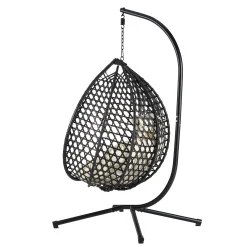 Indoor/Outdoor Rattan Hanging Egg Hammock Chair with Stand & Cushion