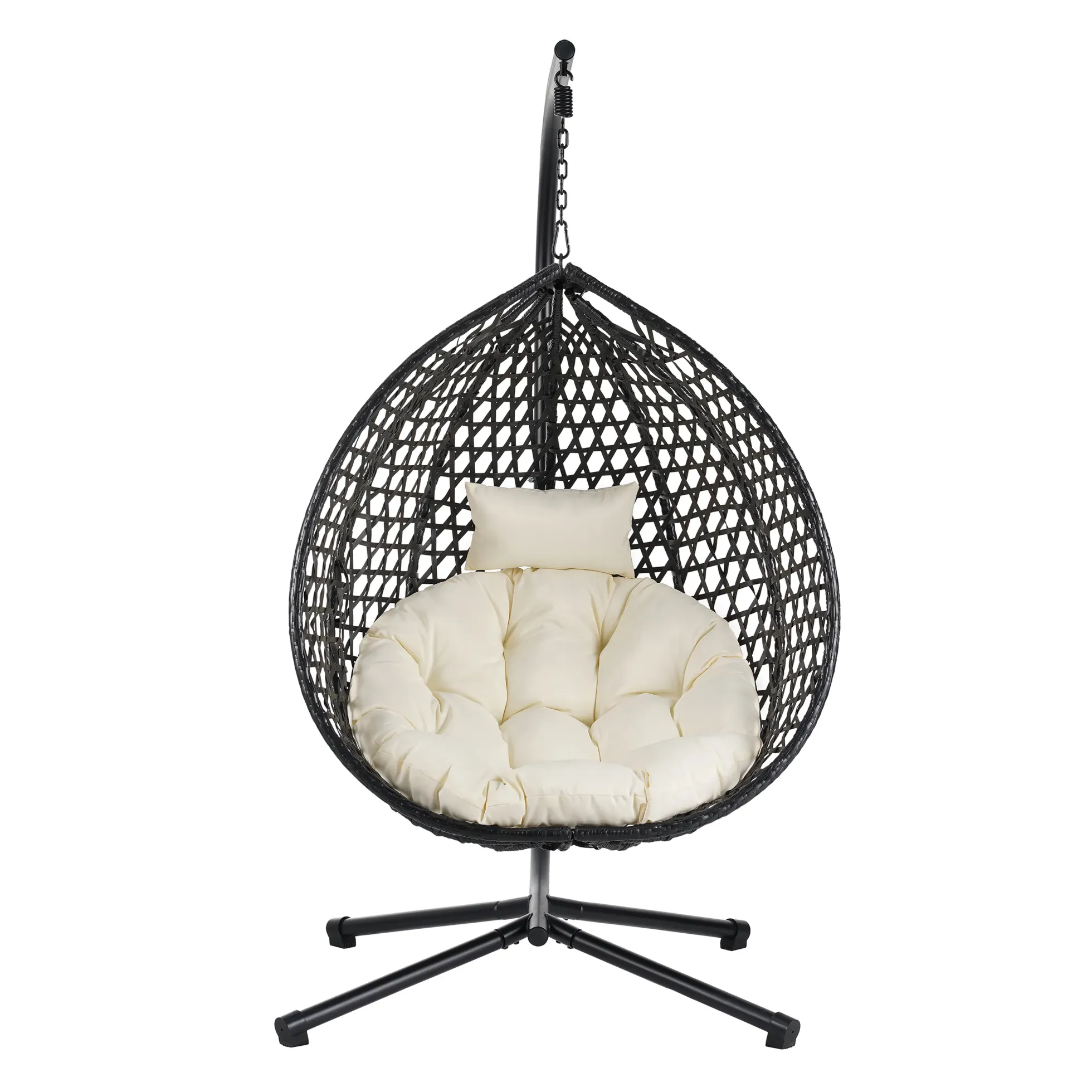Indoor/Outdoor Rattan Hanging Egg Hammock Chair with Stand & Cushion