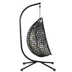 Indoor/Outdoor Rattan Hanging Egg Hammock Chair with Stand & Cushion