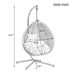 Indoor/Outdoor Rattan Hanging Egg Hammock Chair with Stand & Cushion