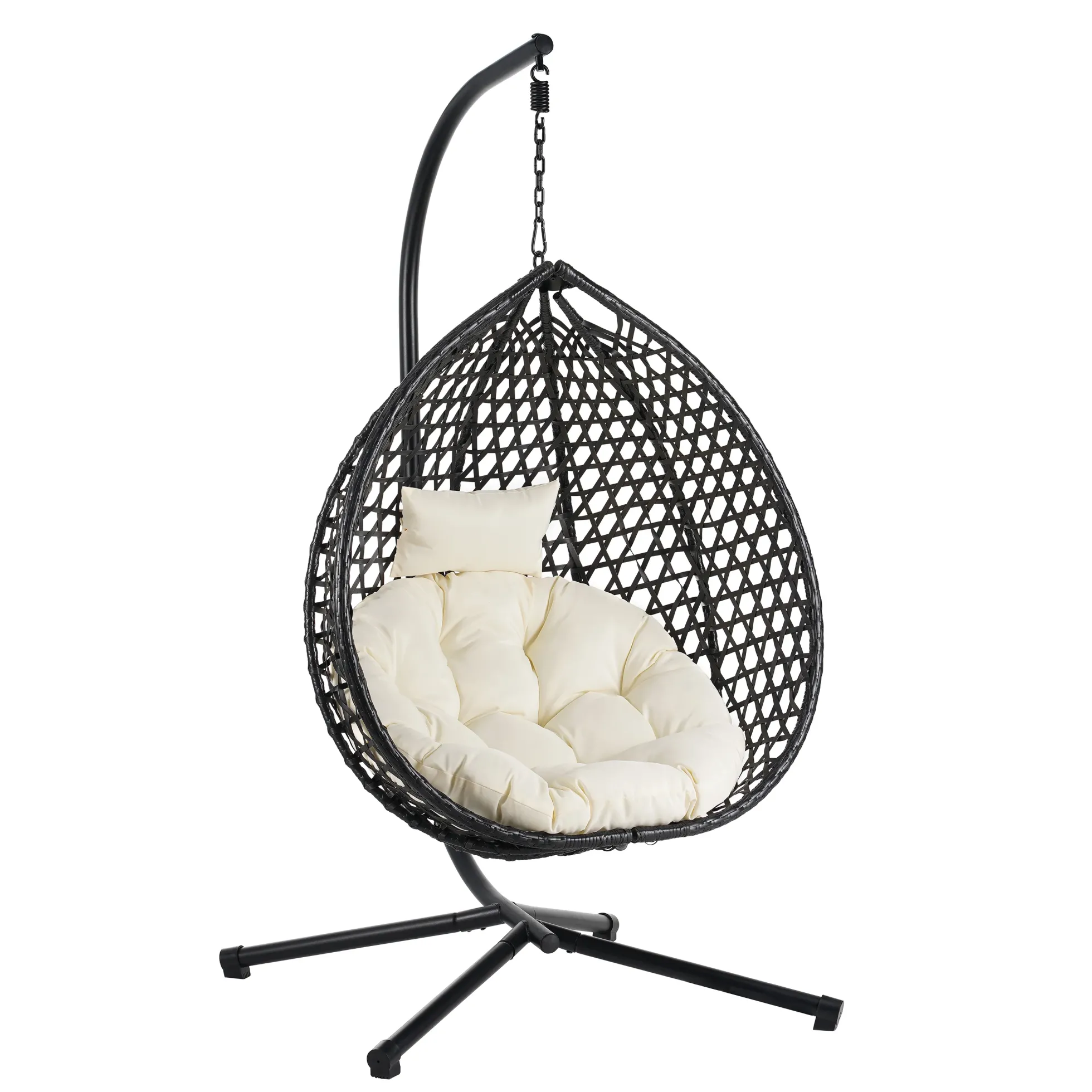 Indoor/Outdoor Rattan Hanging Egg Hammock Chair with Stand & Cushion