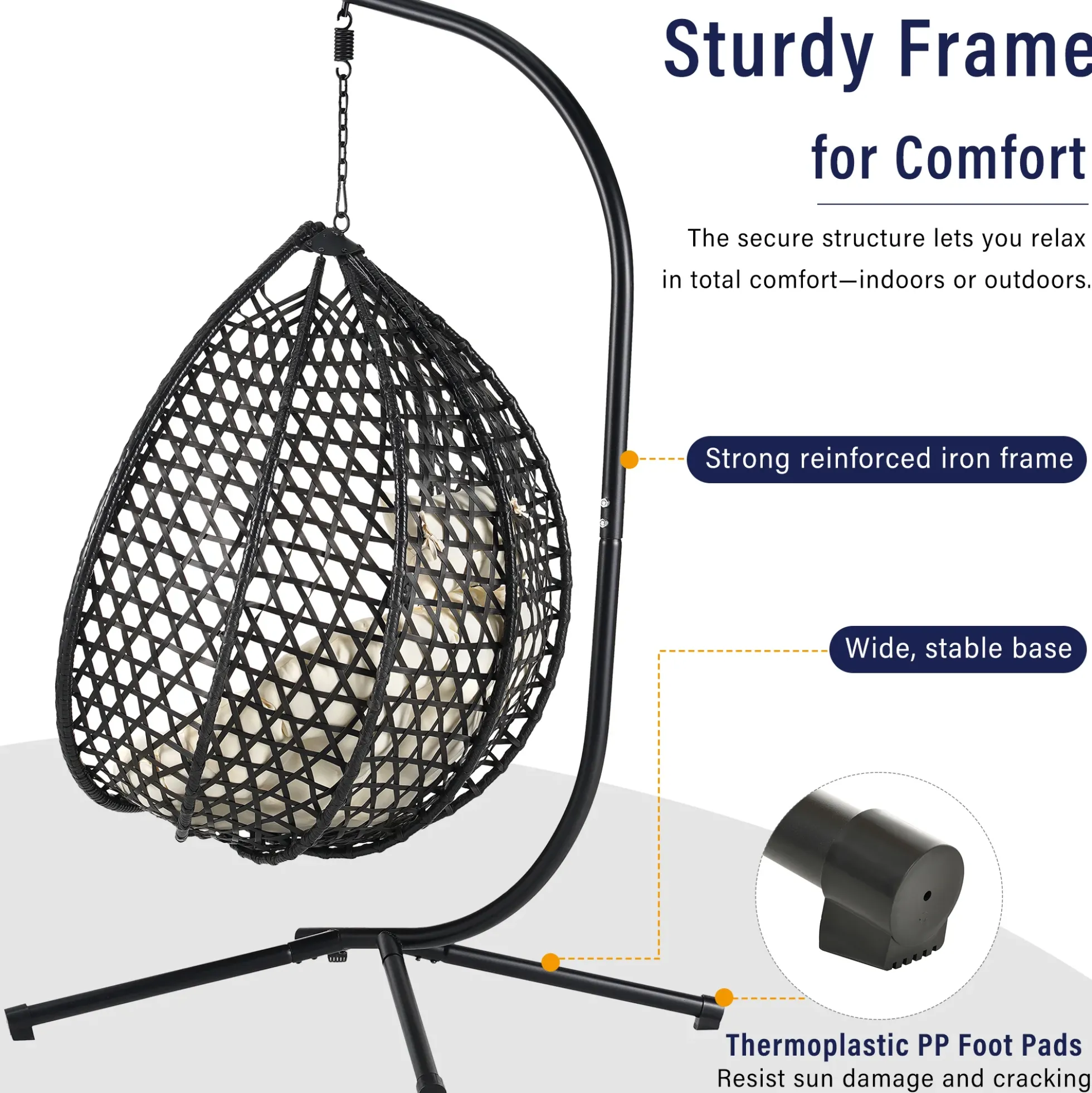 Indoor/Outdoor Rattan Hanging Egg Hammock Chair with Stand & Cushion