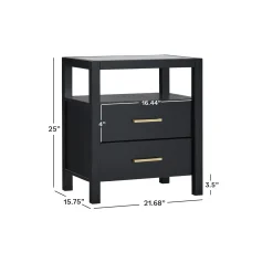 Isla Modern Easy Assembly Solid Wood 2-Drawer Nightstand Side Table with Glass Top