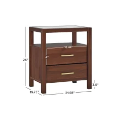 Isla Modern Easy Assembly Solid Wood 2-Drawer Nightstand Side Table with Glass Top