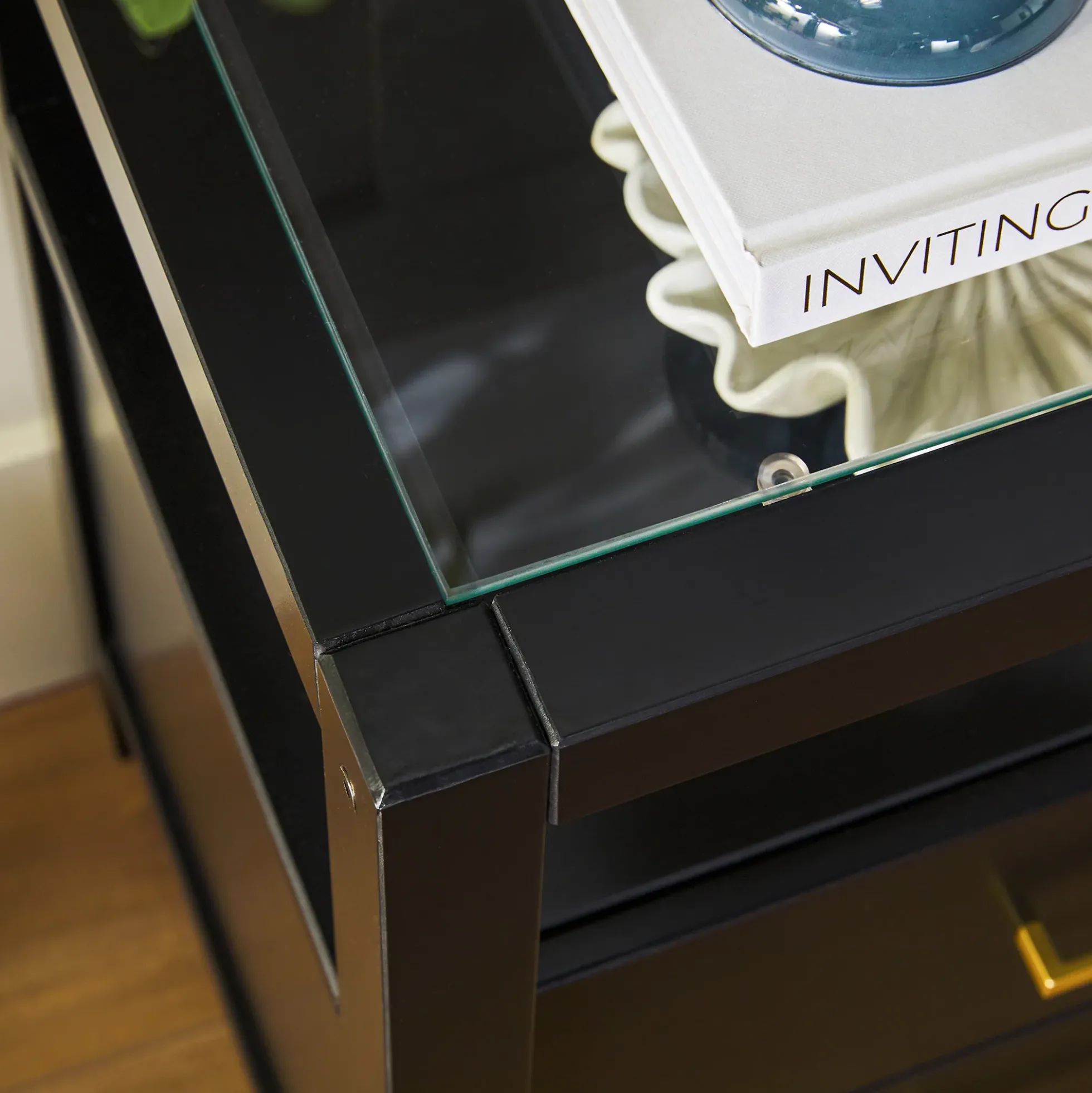 Isla Modern Easy Assembly Solid Wood 2-Drawer Nightstand Side Table with Glass Top