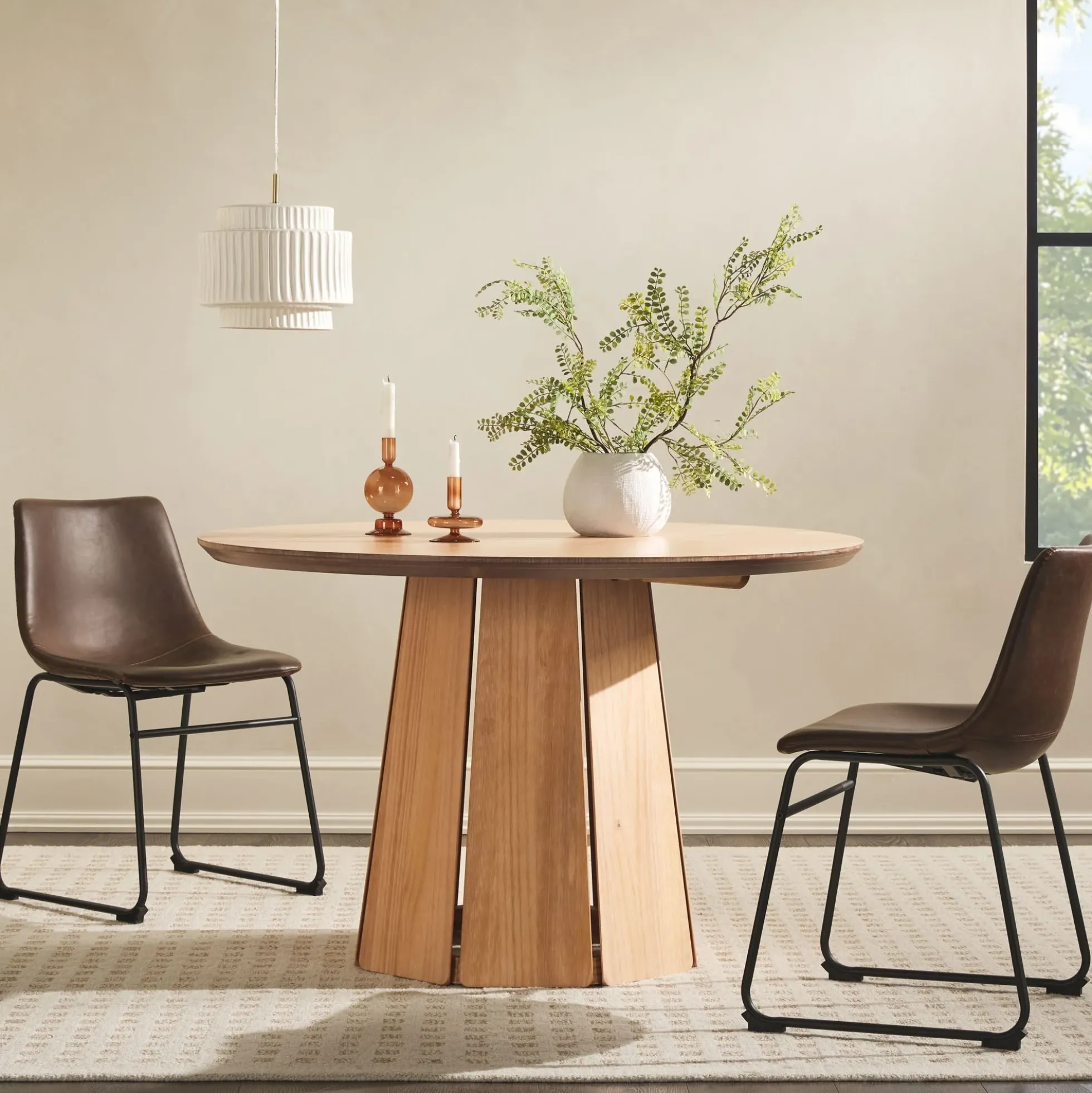 Koa 48" Round Solid Wood Pedestal Dining Table