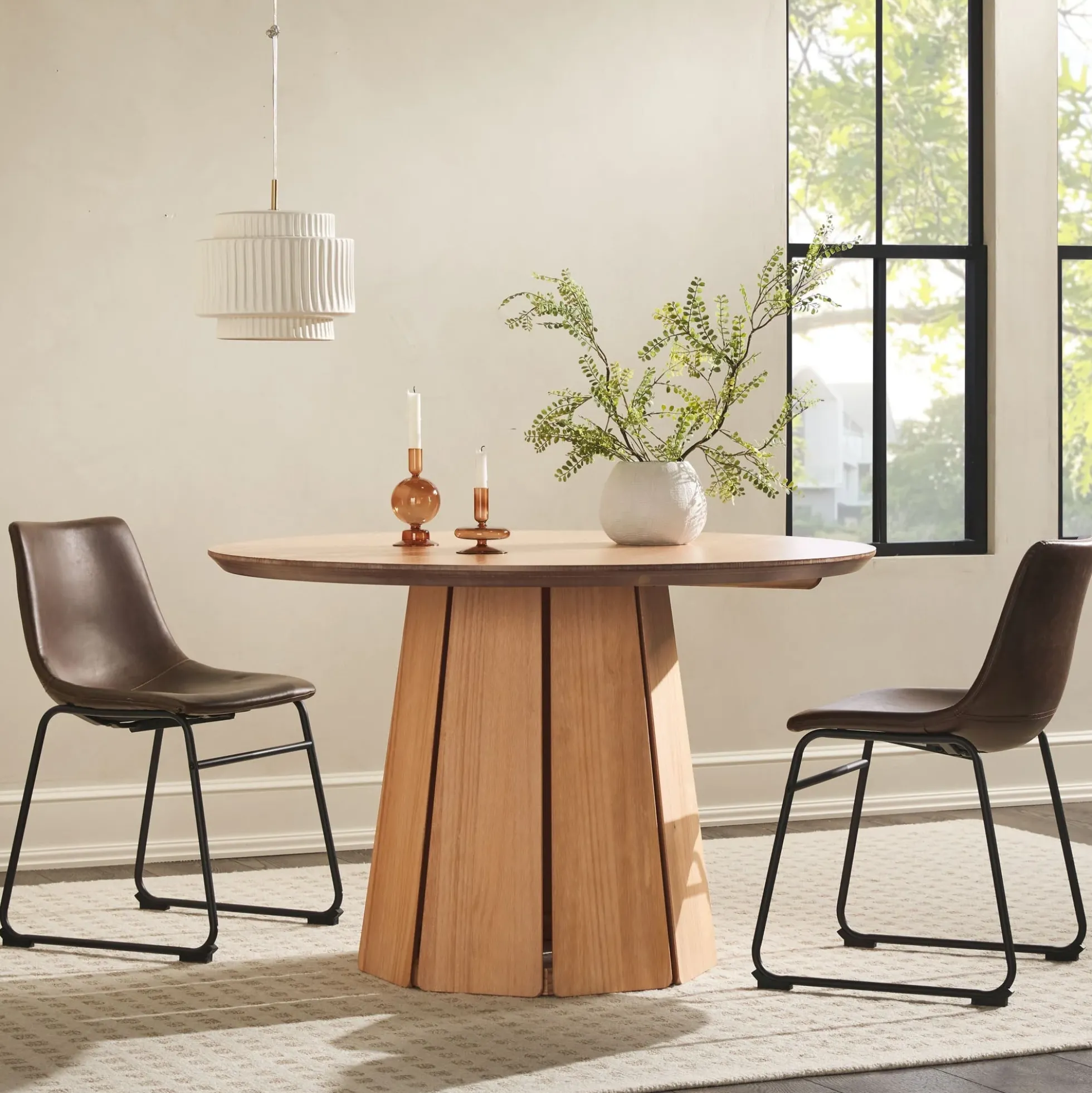 Koa 48" Round Solid Wood Pedestal Dining Table