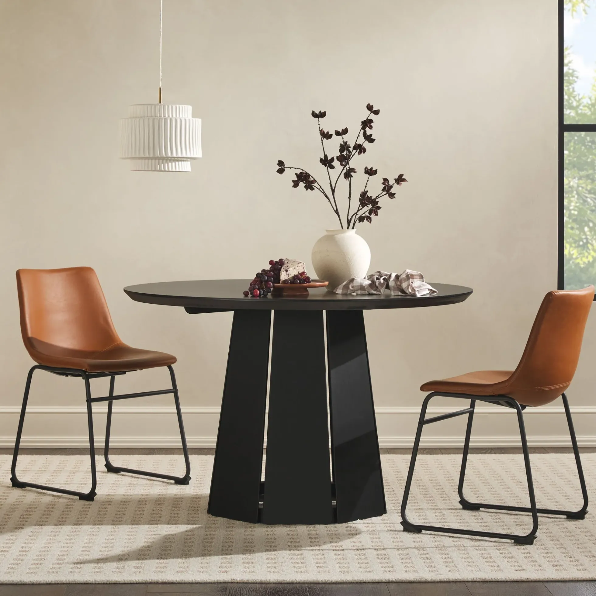 Koa 48" Round Solid Wood Pedestal Dining Table