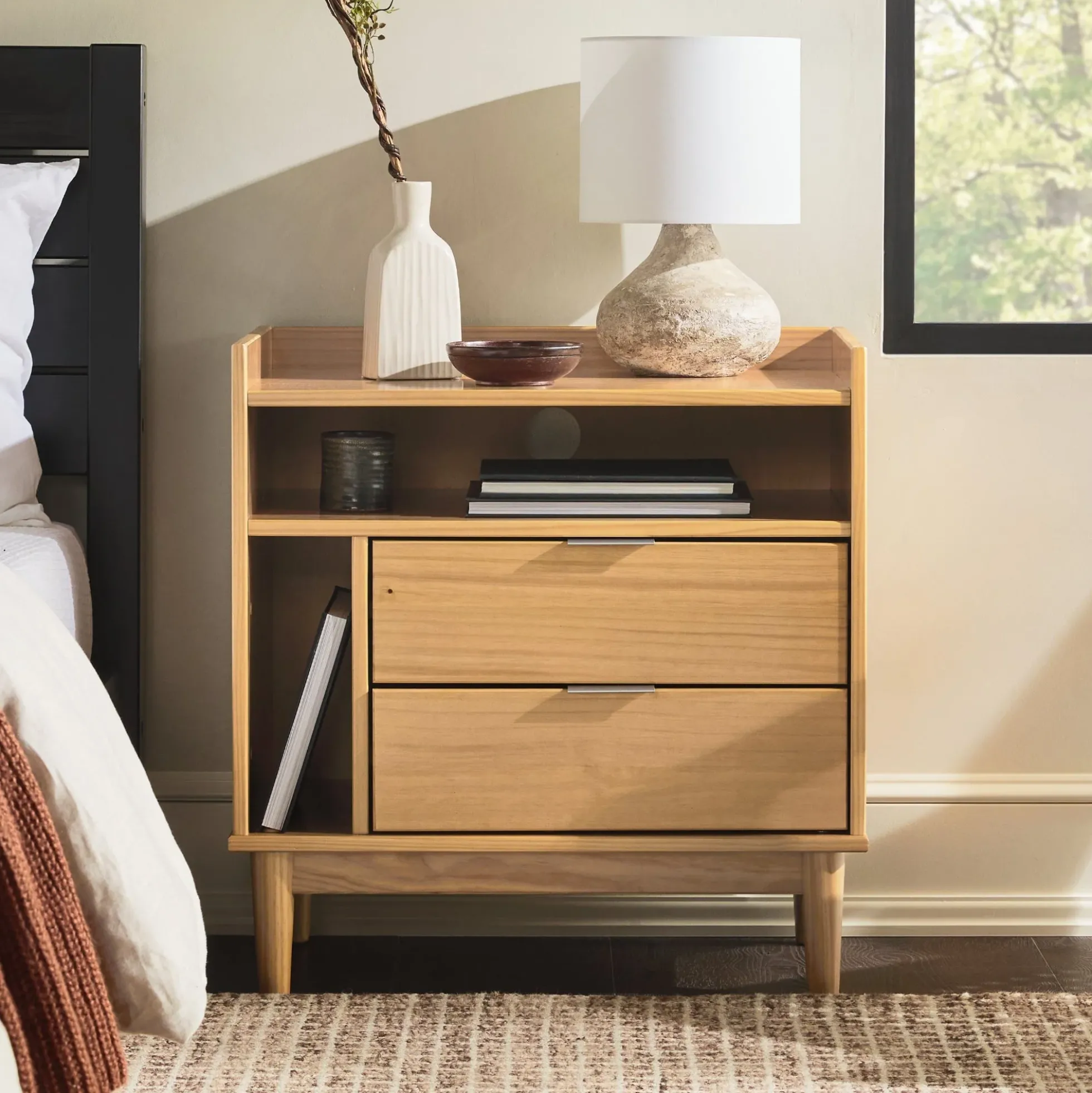 Lee Mid-Century Modern Wood Nightstand