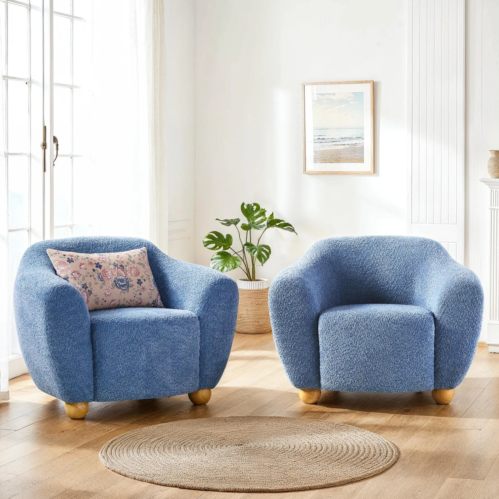 Linley Contemporary Bouclé Upholstered Small Accent Chairs, Set of 2