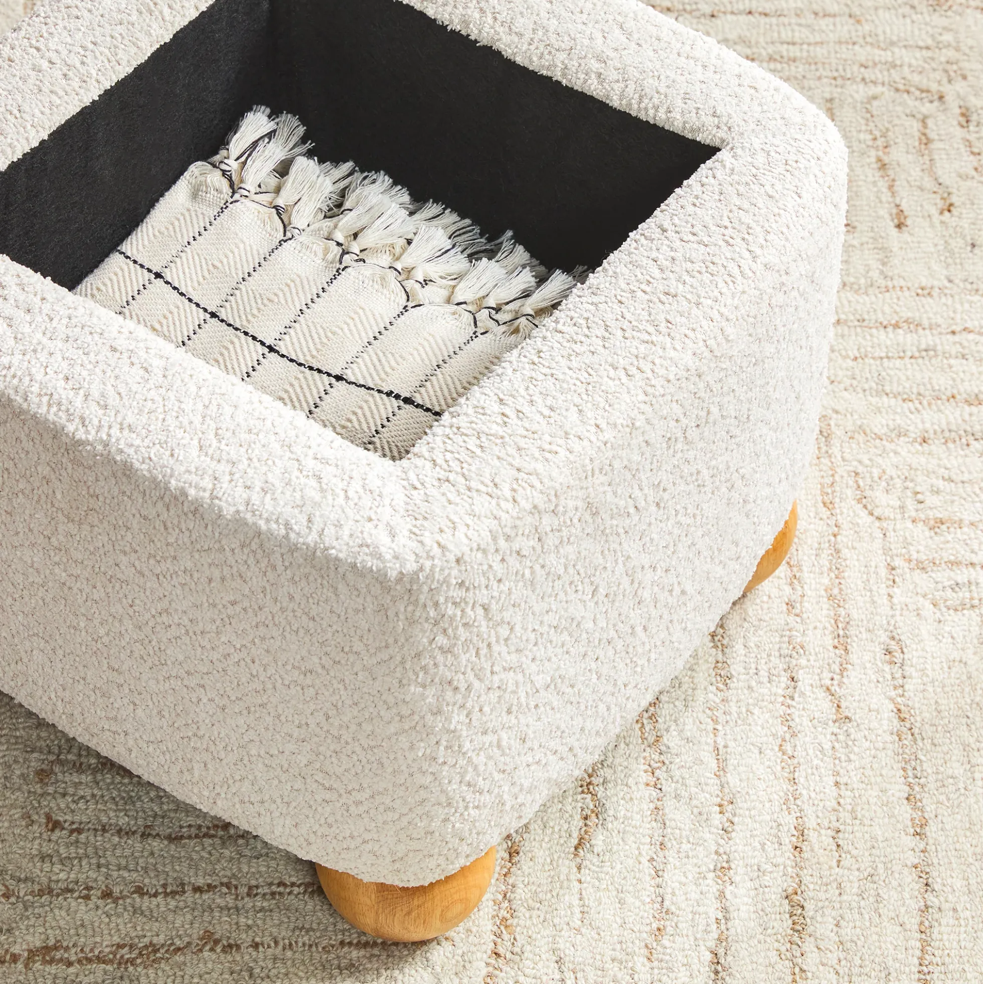 Linley Contemporary Boucle Easy Assembly Upholstered Small Storage Ottoman