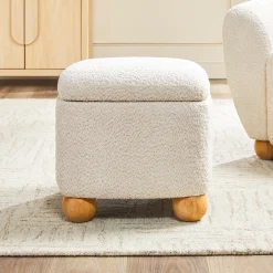 Linley Contemporary Boucle Easy Assembly Upholstered Small Storage Ottoman