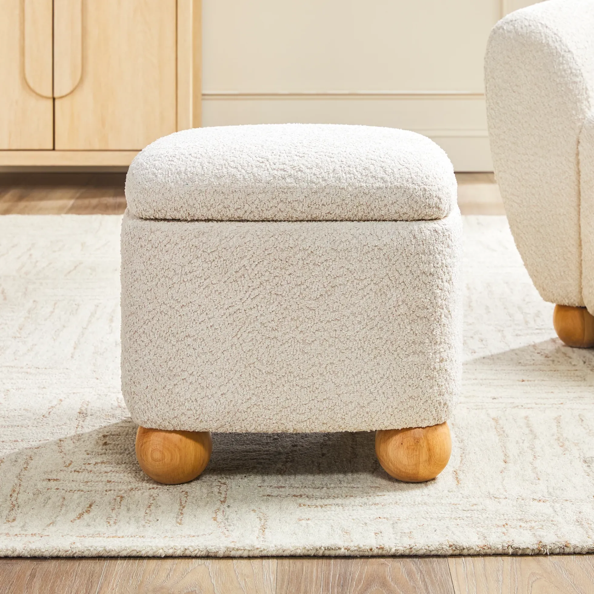 Linley Contemporary Boucle Easy Assembly Upholstered Small Storage Ottoman